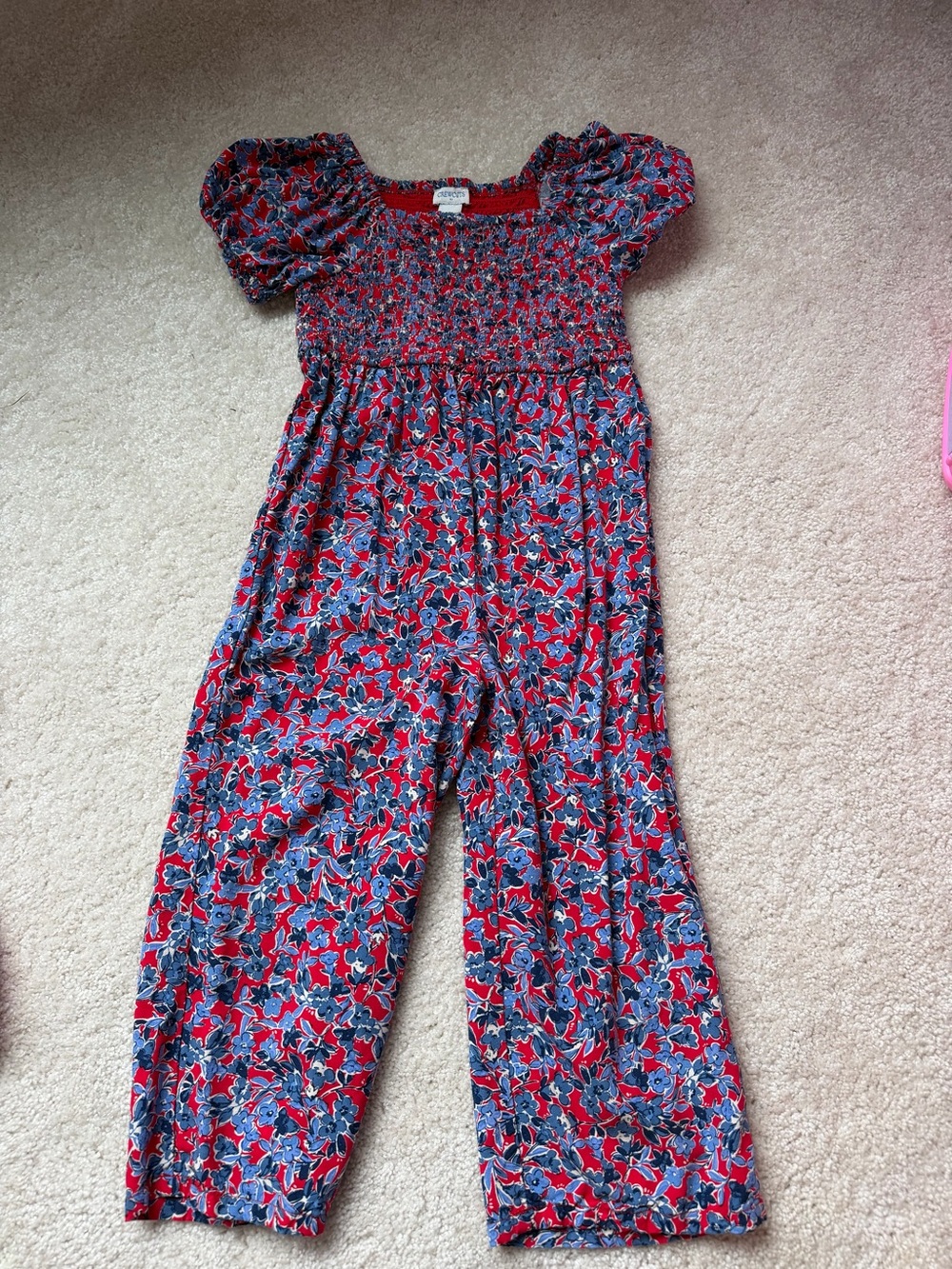 J. Crew Red and Blue Floral Smocked Jumpsuit for Kids (Size 4)